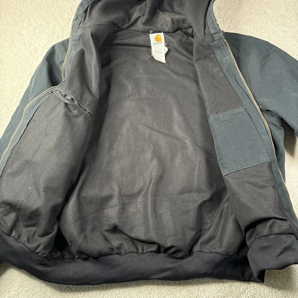 Carhartt J131 Jacket Men's 2XLT Black Thermal Lined Duck Active Hood‎ Workwear